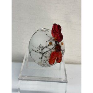 Vintage Hand Blown Fat Chicken Figurine Blk/White